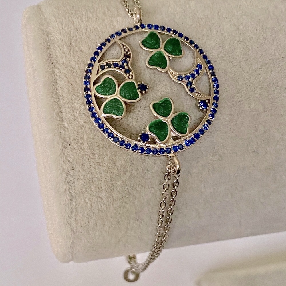 Bracelet Clover 925 Silver Blue Stones Hand Made